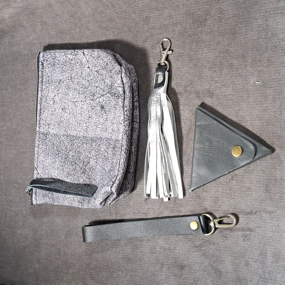 Lot of 4 Pip Robins Accessories Grey Black Leather Multi-Use Bag + More ALL NEW